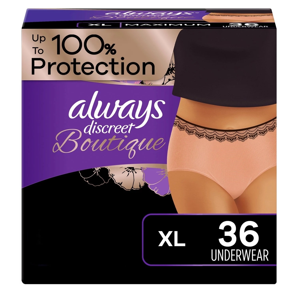 Always Discreet Boutique Incontinence Underwear, Maximum Absorbency, XL (36 Ct)
