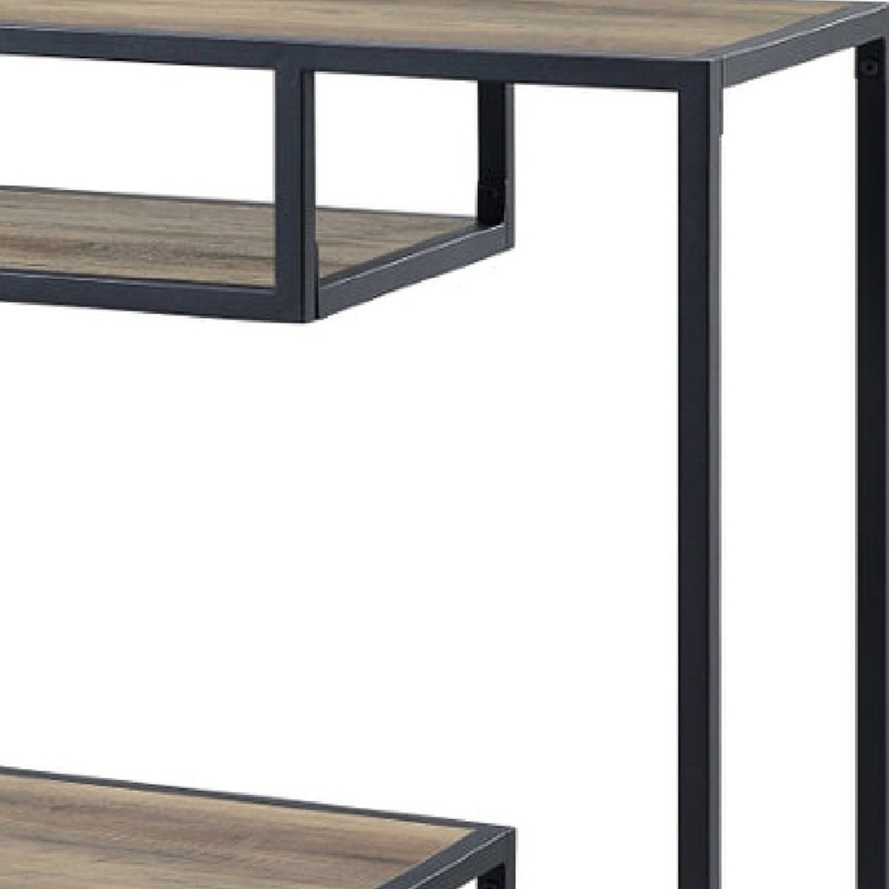 Lea 48 Inch Wood Sideboard Sofa Table, Grain Details, Metal, Rustic Oak- Saltoro Sherpi
