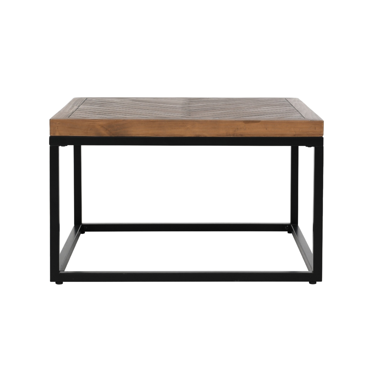 Nat 30 Inch Solid Wood Square Coffee Table, Herringbone, Brown, Black- Saltoro Sherpi