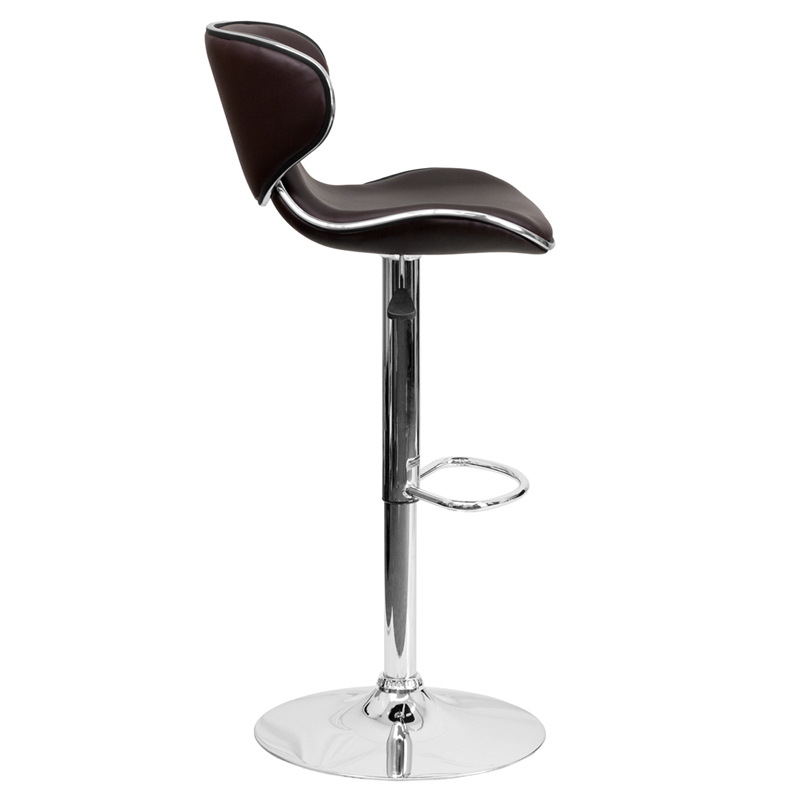 Contemporary Cozy Mid-Back Brown Vinyl Adjustable Height Barstool With Chrome Base