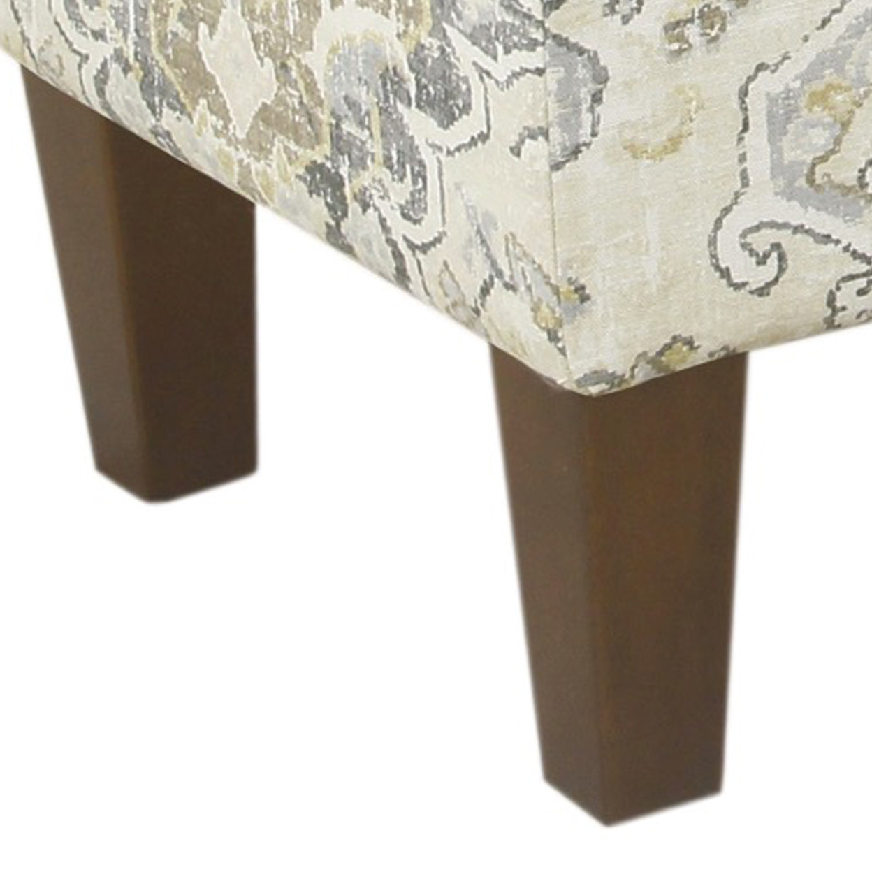 Medallion Print Fabric Upholstered Wooden Bench With Hinged Storage, Large, Brown And Cream- Saltoro Sherpi