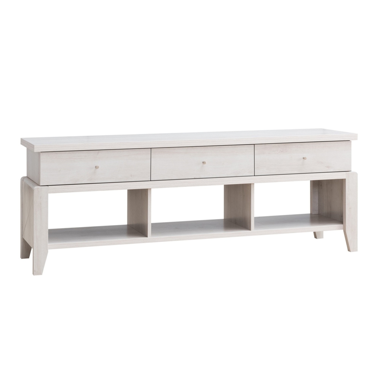 60 Inch Modern TV Media Entertainment Console, 3 Drawers, Wood, White, Oak