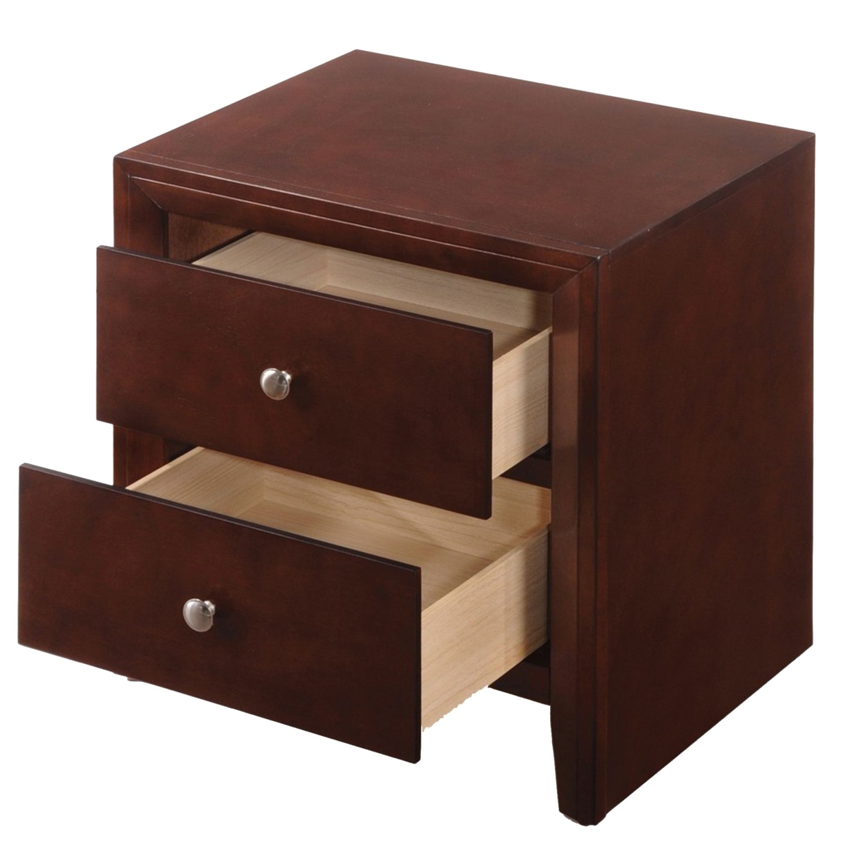 Wooden Nightstand With Two Storage Drawers, Cherry Brown- Saltoro Sherpi