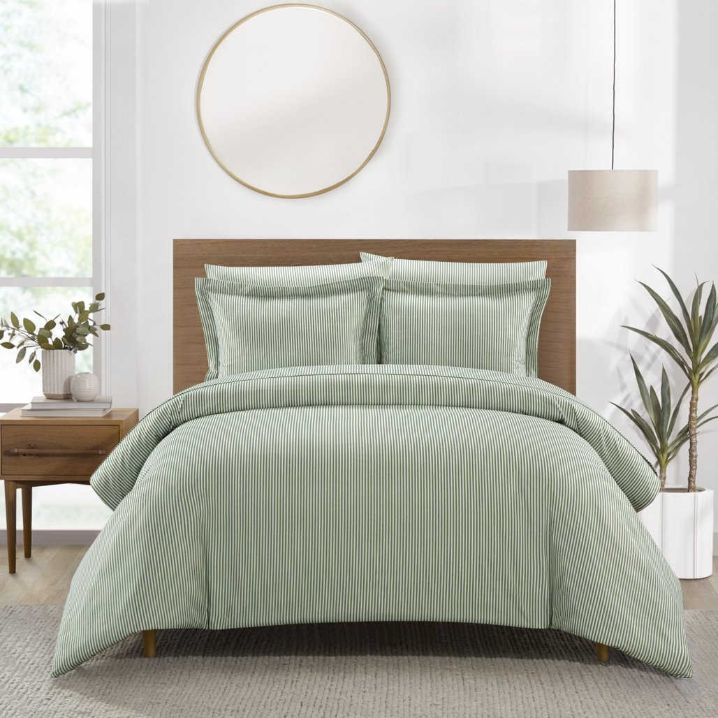 Morgan 3 Or 2 Piece Duvet Cover Set Contemporary Two Tone Striped - Green, Twin