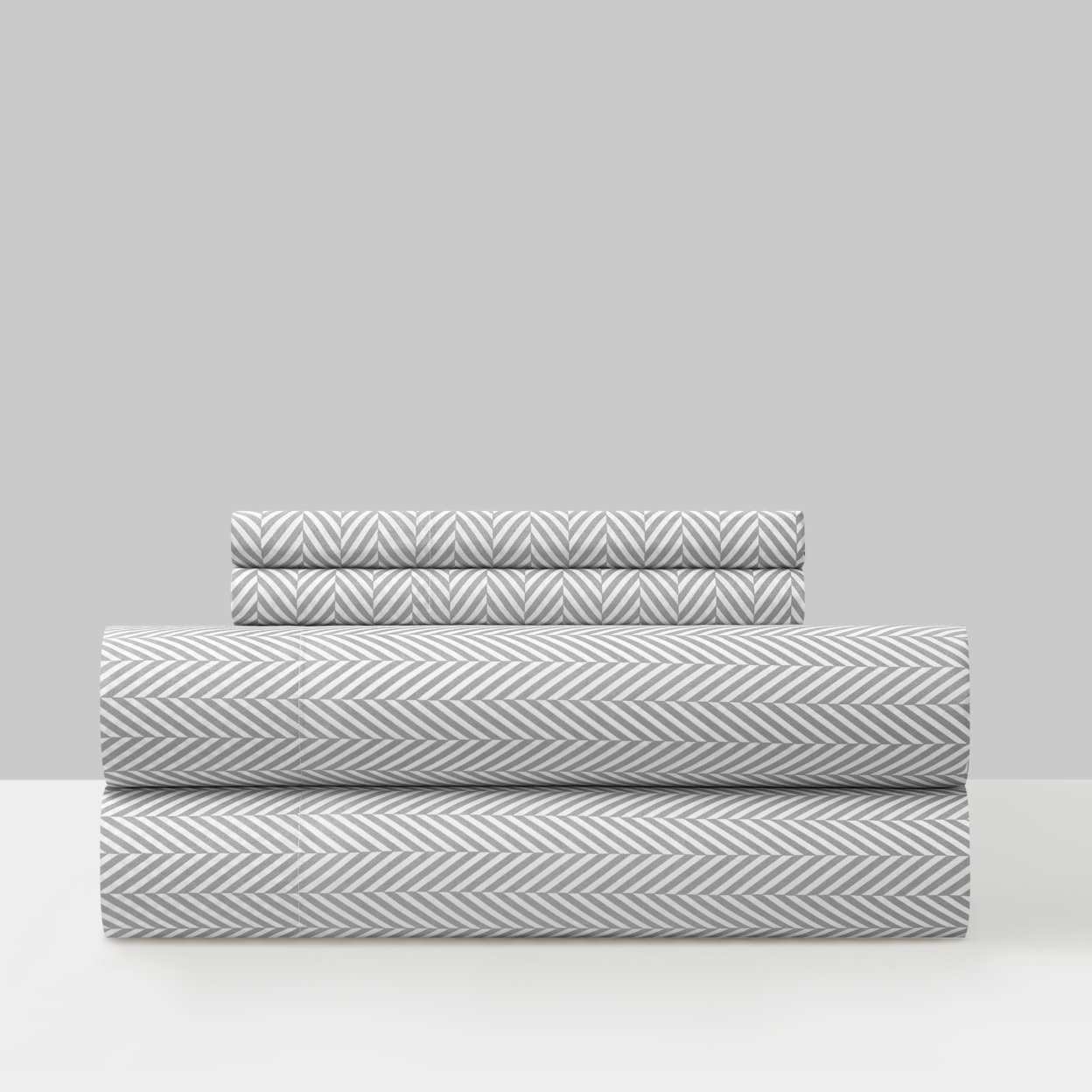 Enise 3 Or 4 Piece Sheet Set Super Soft Graphic Herringbone Print Design - Grey, Twin