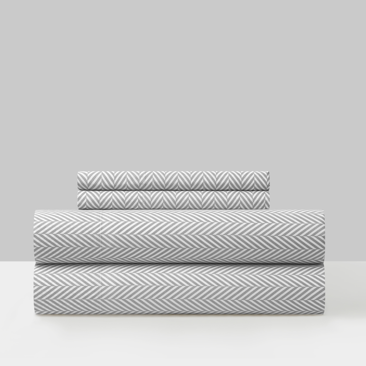 Enise 3 Or 4 Piece Sheet Set Super Soft Graphic Herringbone Print Design - Grey, Queen