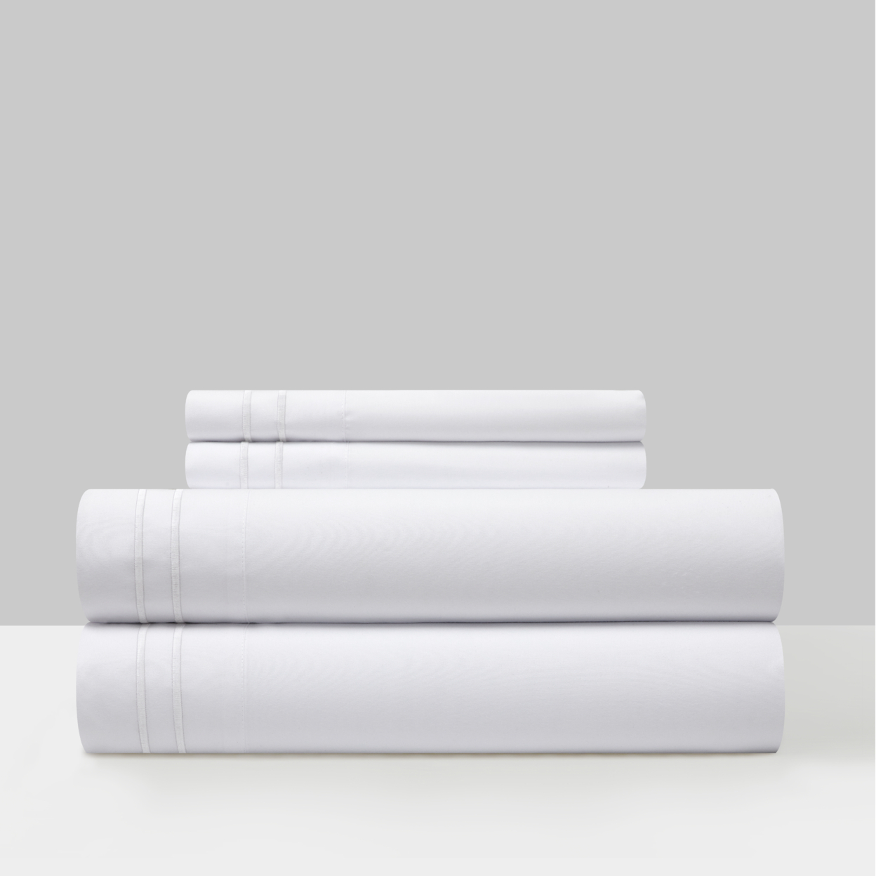 Vina 3 Or 4 Piece Sheet Set Solid Color With Dual Stripe Embroidery - White, Twin