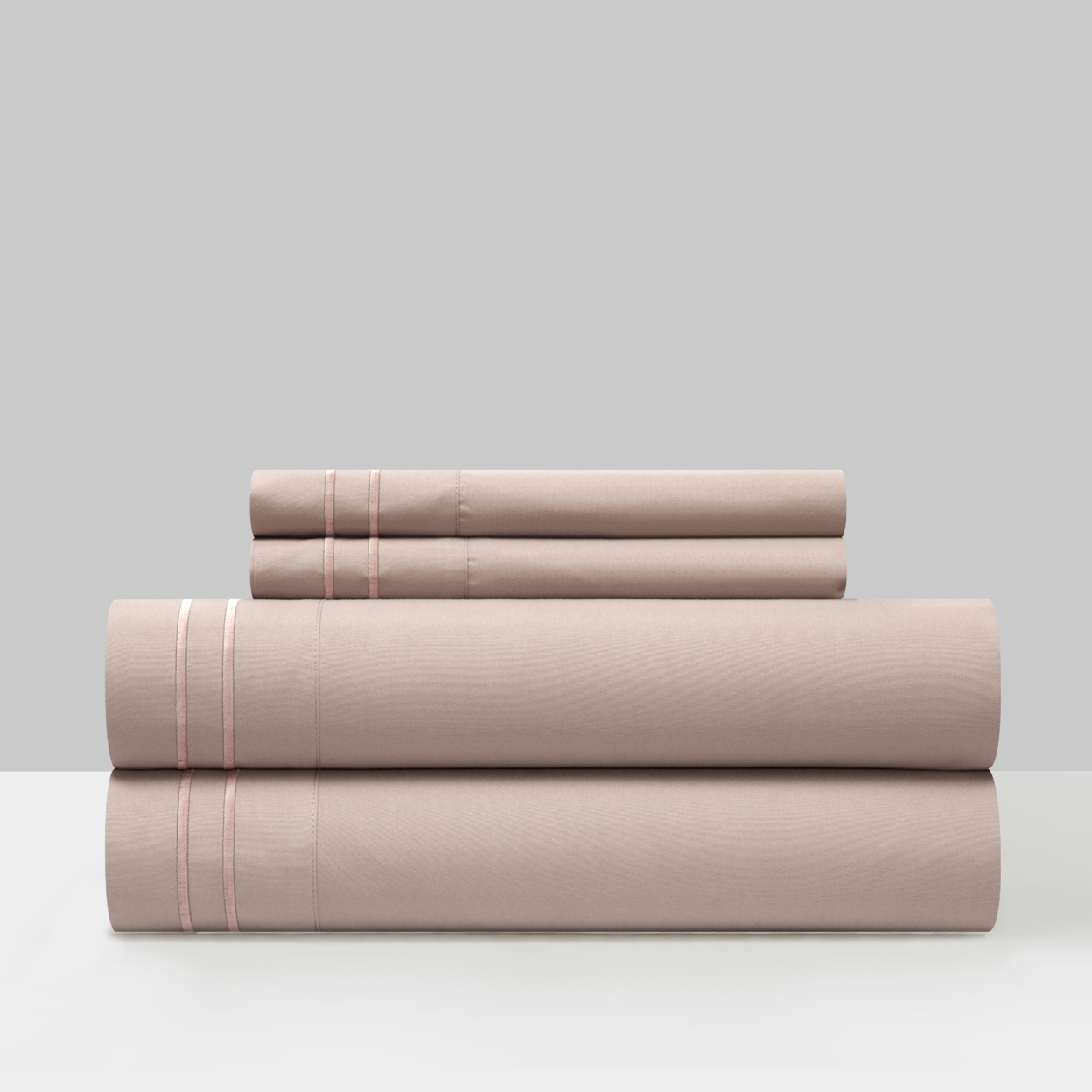 Vina 3 Or 4 Piece Sheet Set Solid Color With Dual Stripe Embroidery - Rose, King