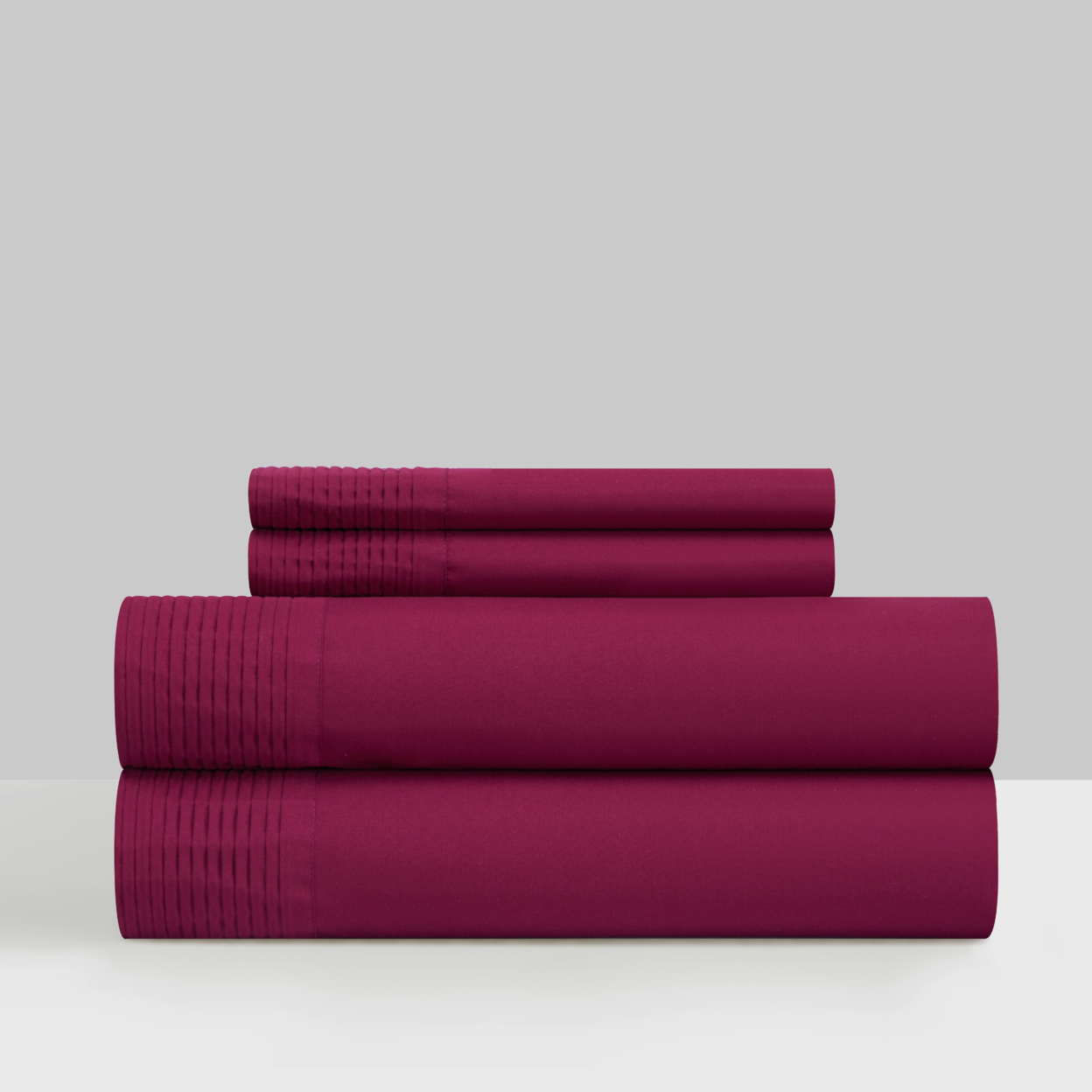 Barley 3 Or 4 Piece Sheet Set Solid Color With Pleated Details - Wine, King