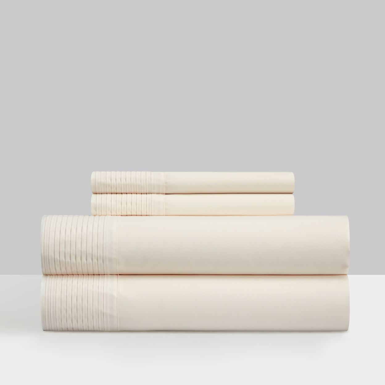 Barley 3 Or 4 Piece Sheet Set Solid Color With Pleated Details - Beige, Twin