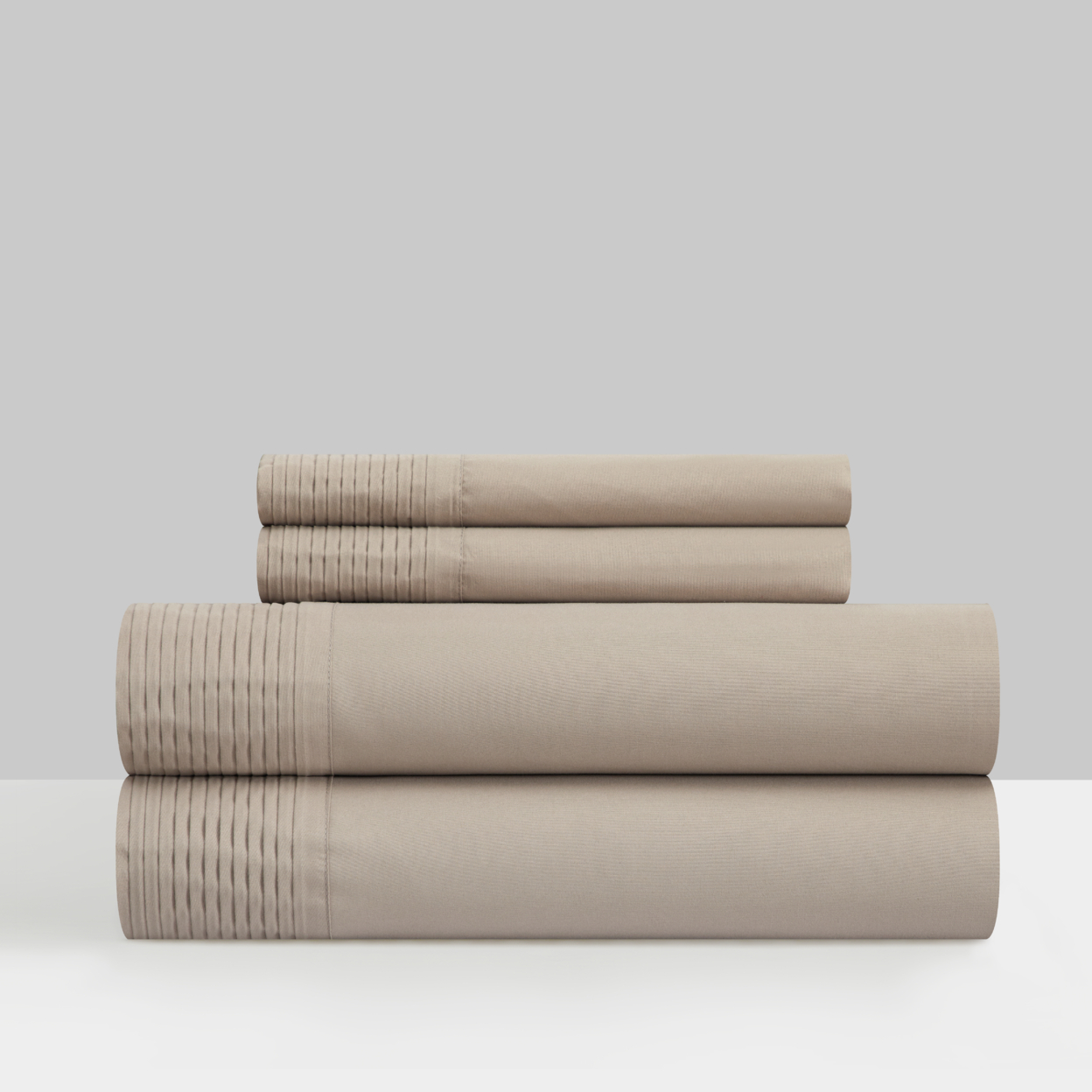 Barley 3 Or 4 Piece Sheet Set Solid Color With Pleated Details - Taupe, King