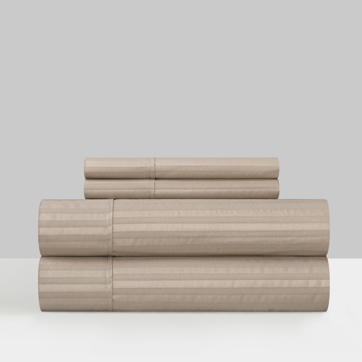 Shina 3 Or 4 Piece Sheet Set Solid Color Striped Pattern Technique - Taupe, Twin