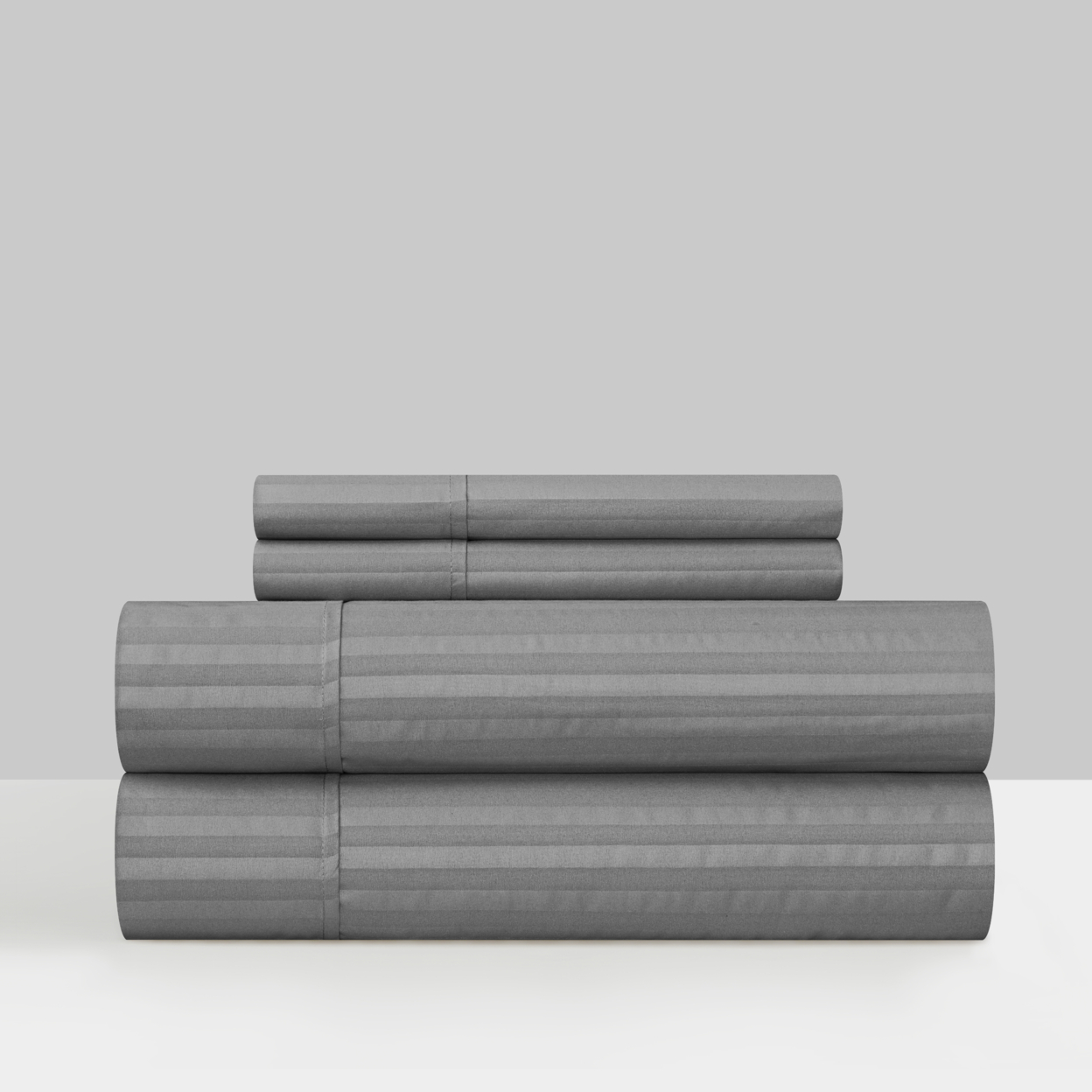 Shina 3 Or 4 Piece Sheet Set Solid Color Striped Pattern Technique - Grey, Queen