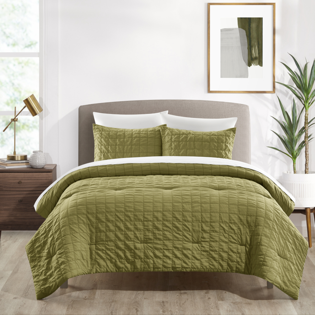 Dessay 2 Or 3 Piece Comforter Set Washed Garment Technique Geometric Square Tile - Green, Twin