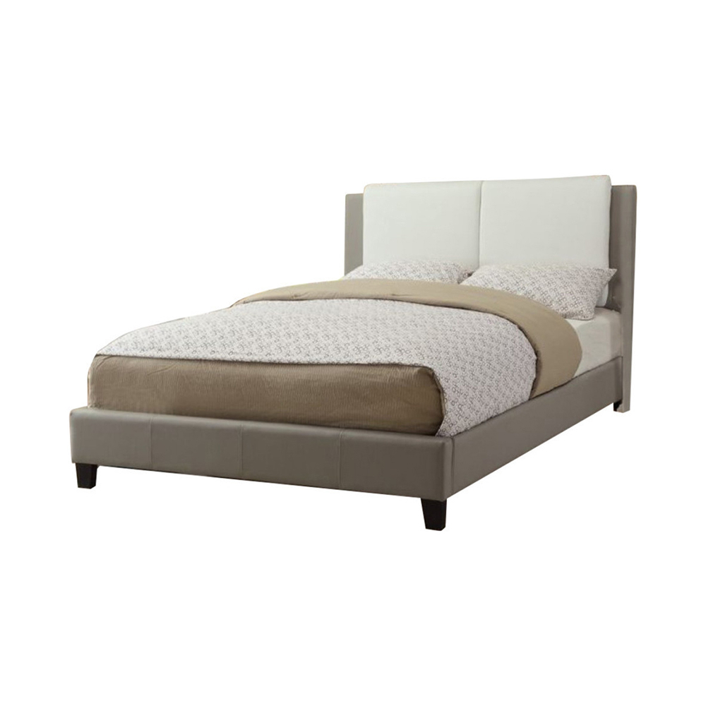 Elegant Wooden Full Bed With White PU Head Board, Gray- Saltoro Sherpi