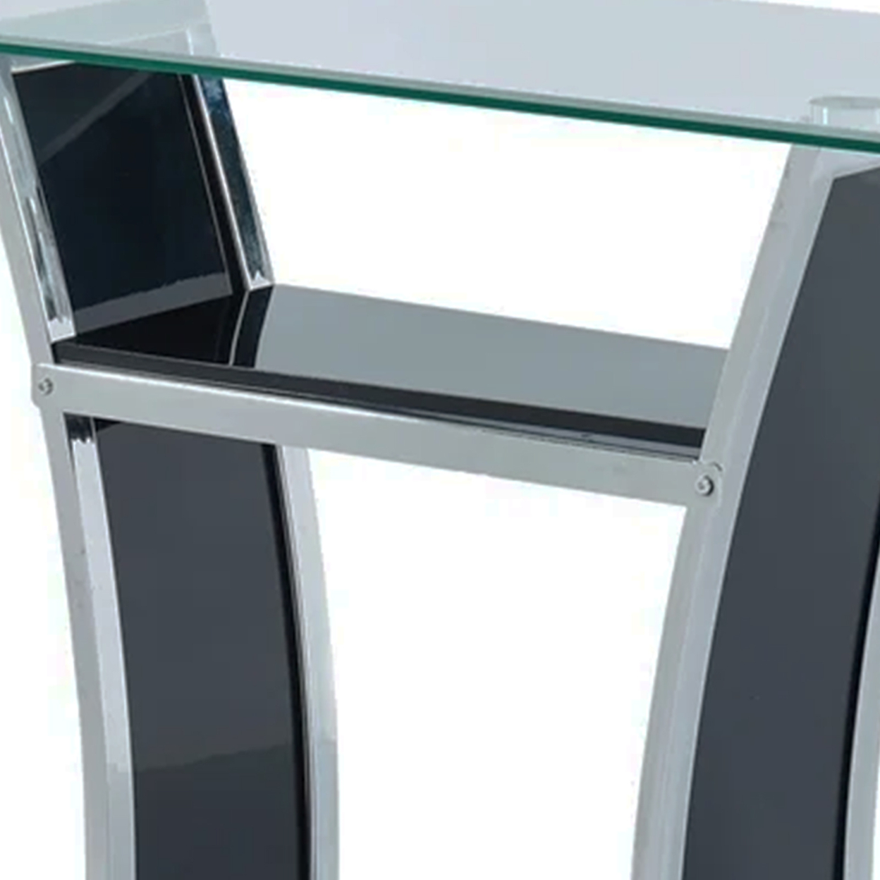 Sofa Table With Chrome Trimmed Curved Sides And Open Bottom Shelf, Black- Saltoro Sherpi