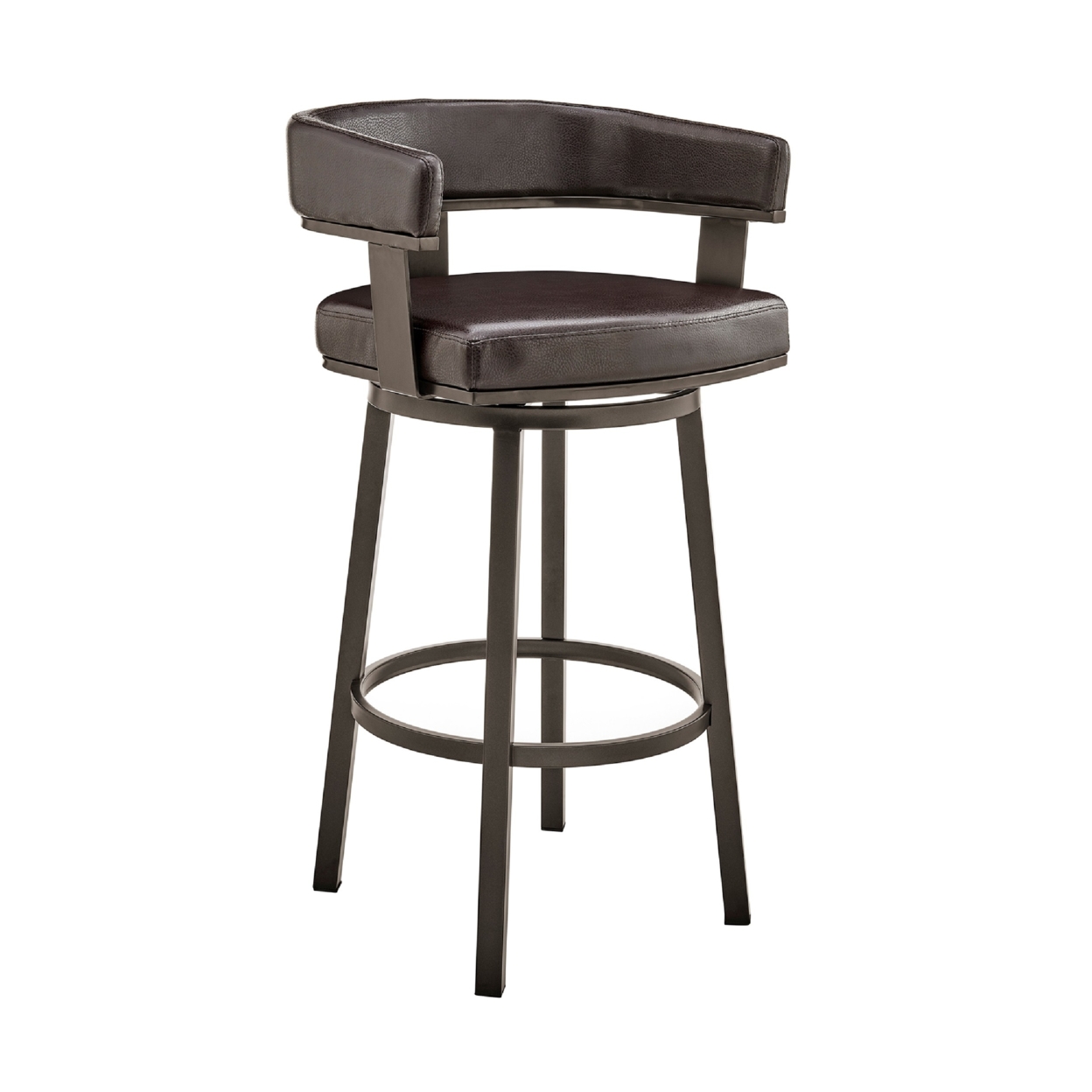 Swivel Counter Barstool With Curved Open Back And Metal Legs, Dark Brown- Saltoro Sherpi