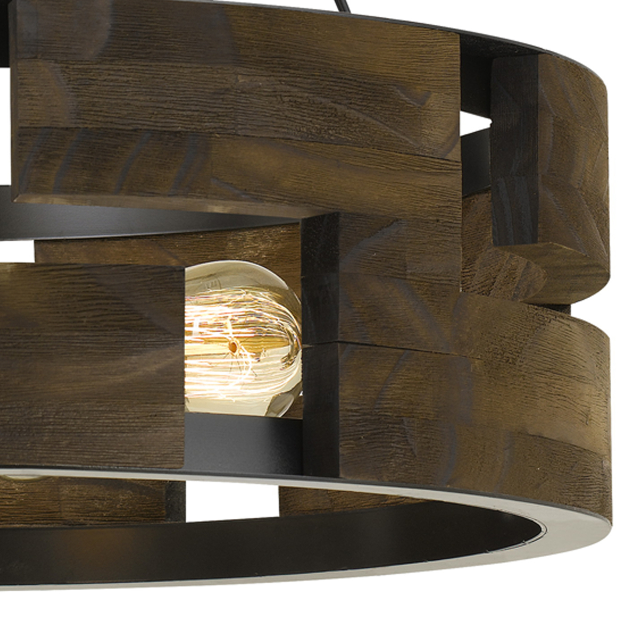 60 X 3 Watt Wood And Metal Frame Round Chandelier, Brown And Black- Saltoro Sherpi