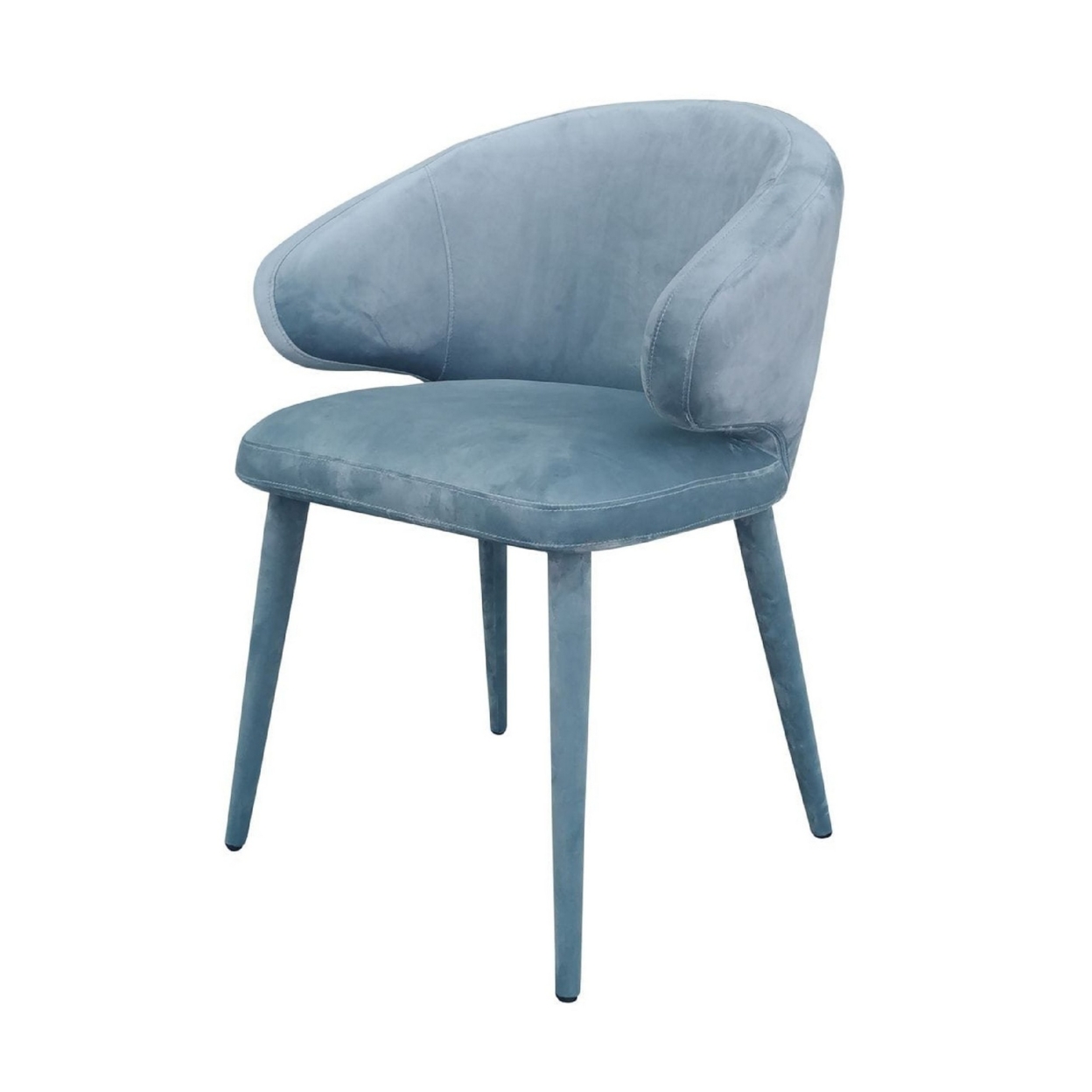 Cid 24 Inch Modern Dining Chair, Blue Velour Fabric, Curved Back- Saltoro Sherpi