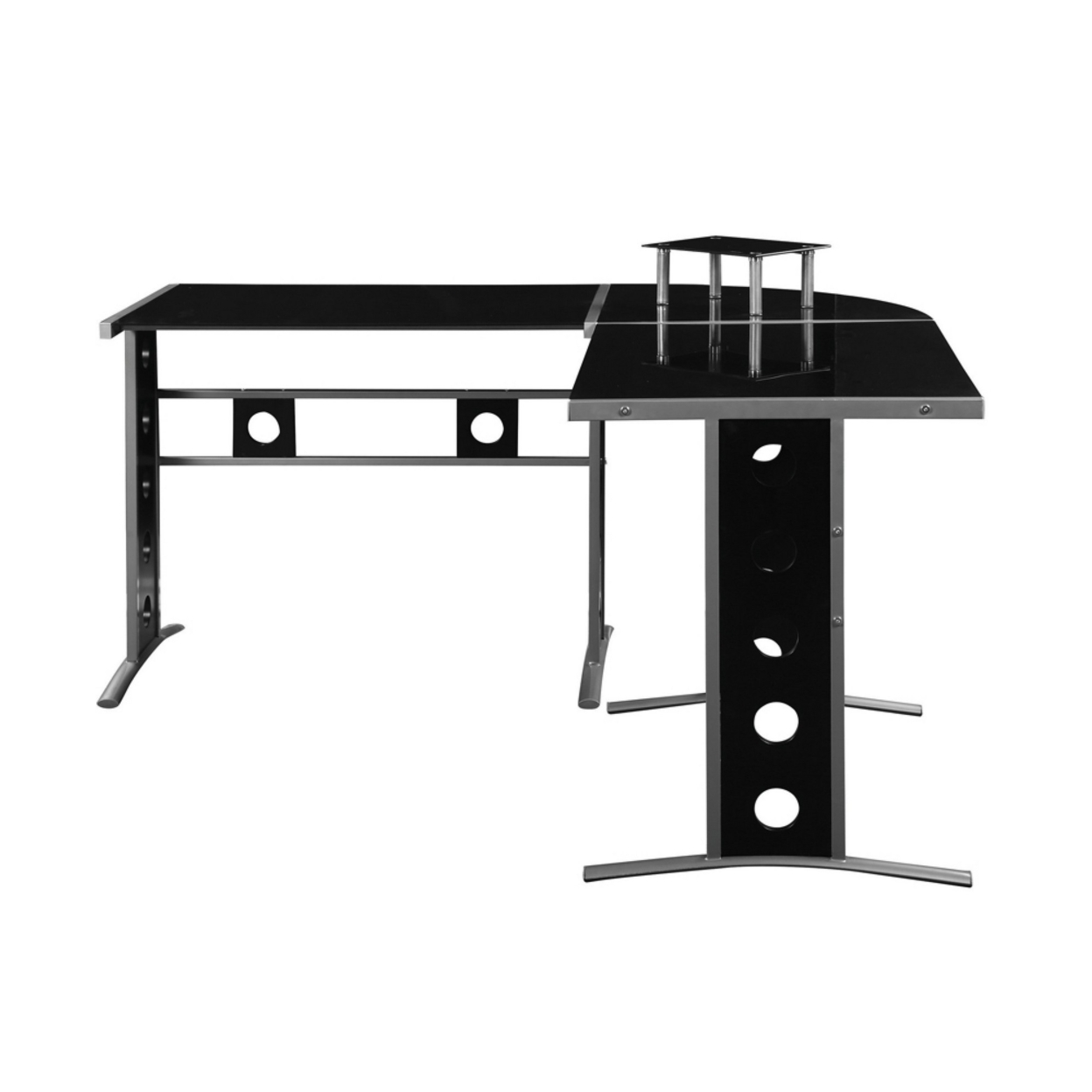 Captivating L Shape Black Computer Desk With Silver Frame- Saltoro Sherpi