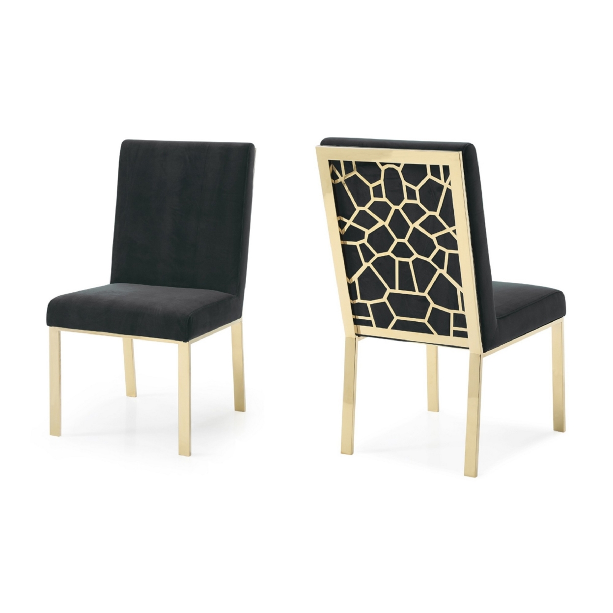 Cid 21 Inch Modern Dining Chairs, Abstract Design, Set Of 2, Gold And Black- Saltoro Sherpi