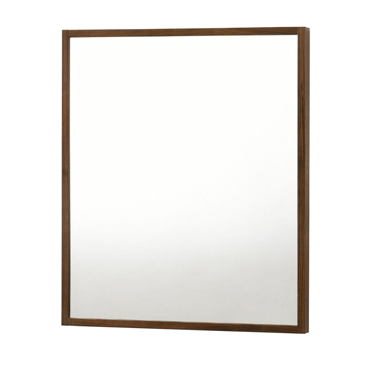 Noe 40 Inch Modern Wall Mirror, Sleek Wood Frame, Walnut Veneer- Saltoro Sherpi