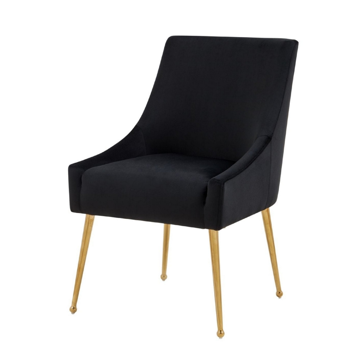 Cid 25 Inch Modern Fabric Dining Chair, Set Of 2, Black Velvet And Gold- Saltoro Sherpi