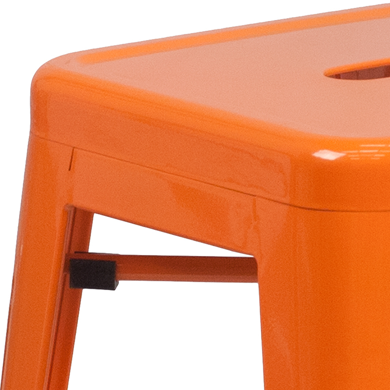 Commercial Grade 24 High Backless Orange Metal Indoor-Outdoor Counter Height Stool With Square Seat