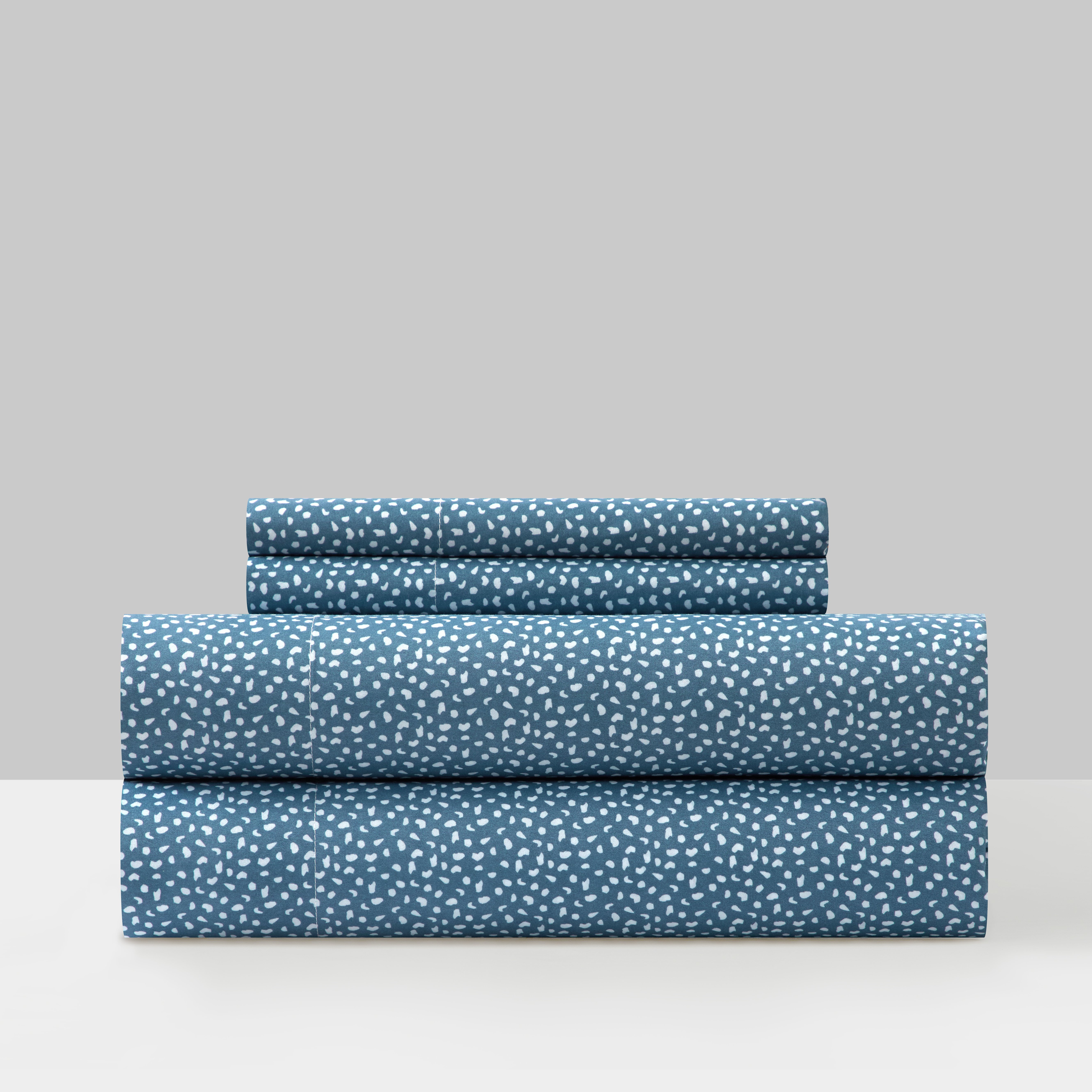 Dobe 3 Or 4 Piece Sheet Set Solid Color With White Spots Animal Pattern Print Design - Blue, King