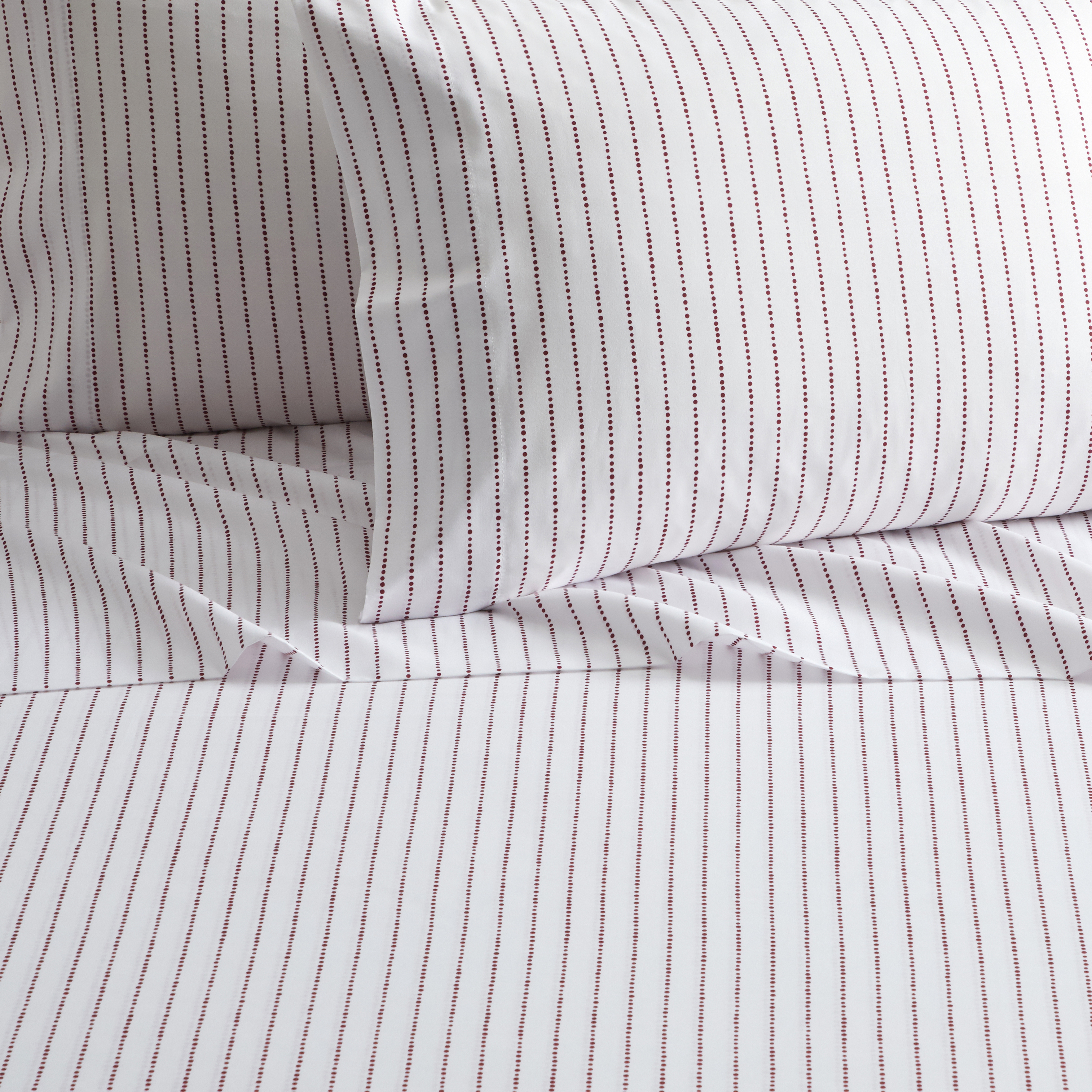 Caley 3 Or 4 Piece Sheet Set Solid White With Dot Striped Pattern Print Design - Wine Red, Twin
