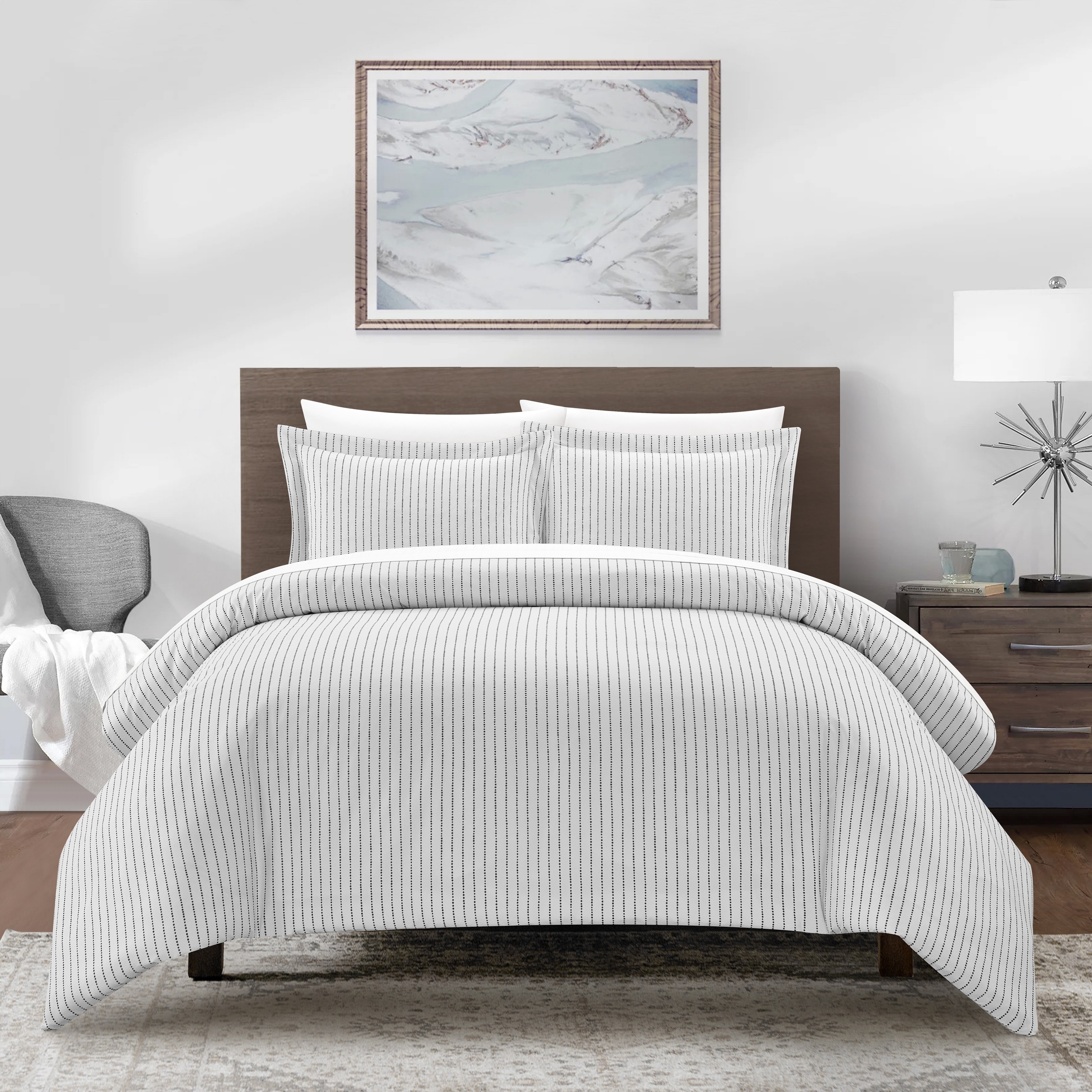 Vasey 2 Or 3 Piece Duvet Cover Set Contemporary Solid White With Dot Striped - Charcoal, Twin