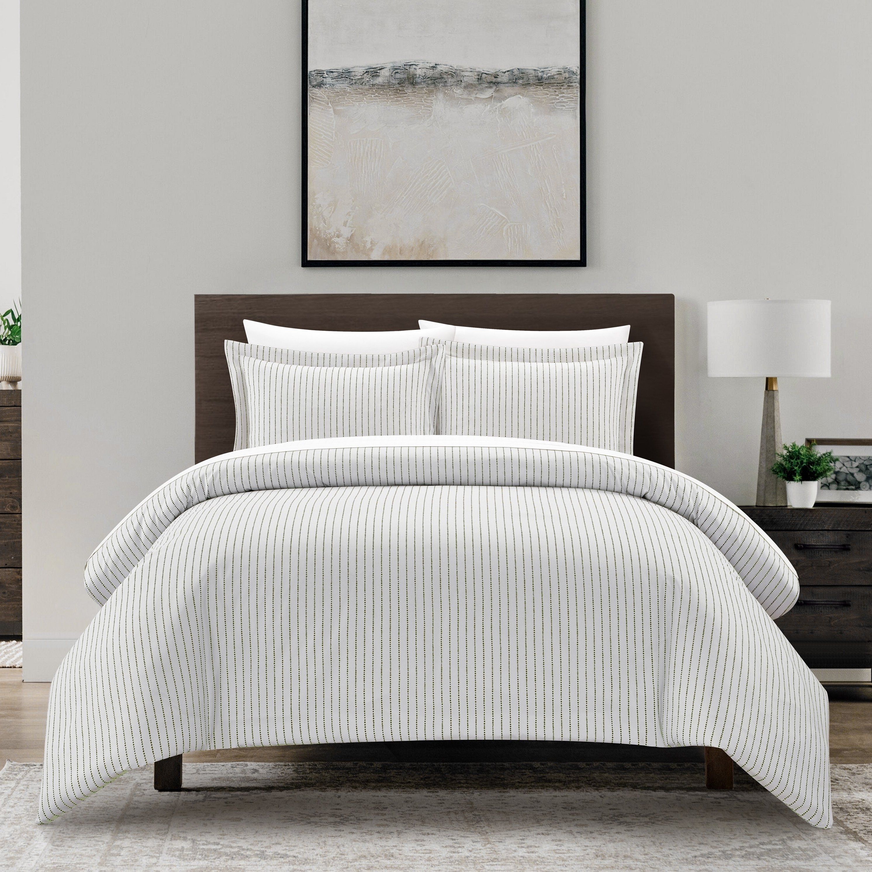 Vasey 2 Or 3 Piece Duvet Cover Set Contemporary Solid White With Dot Striped - Charcoal, King
