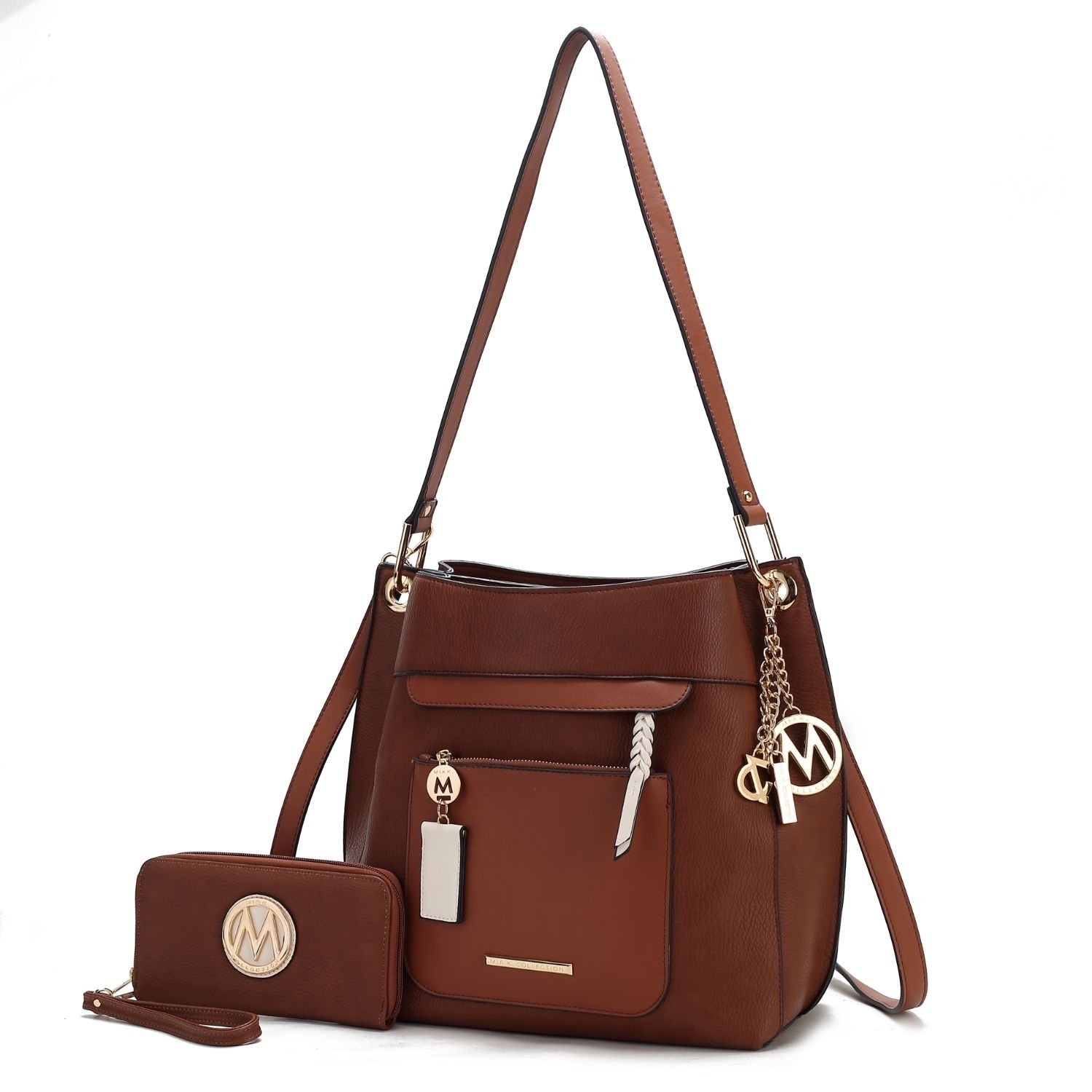 MKF Collection Shivani Vegan Leather Women’s Hobo Handbag By Mia K With Wallet – 2 Pieces - Brown