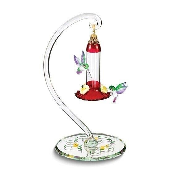 Glass Baron Hummingbirds with Sweet Feeder Handcrafted Glass Figurine