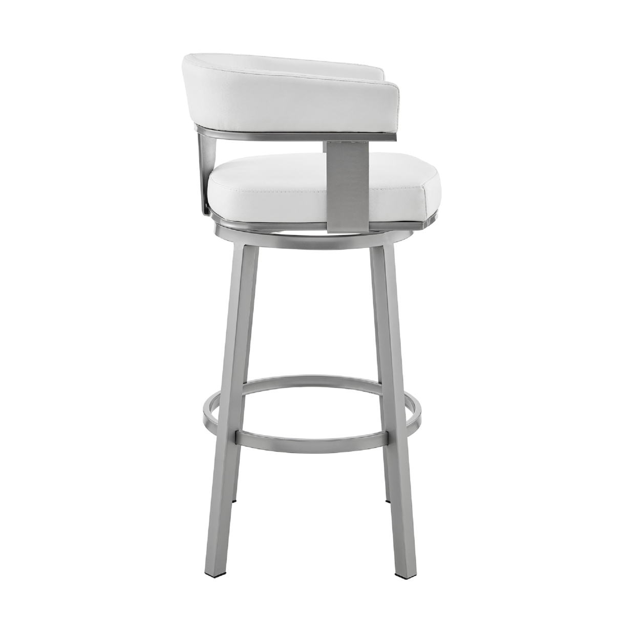 Swivel Barstool With Curved Open Back And Metal Legs, Silver And White- Saltoro Sherpi