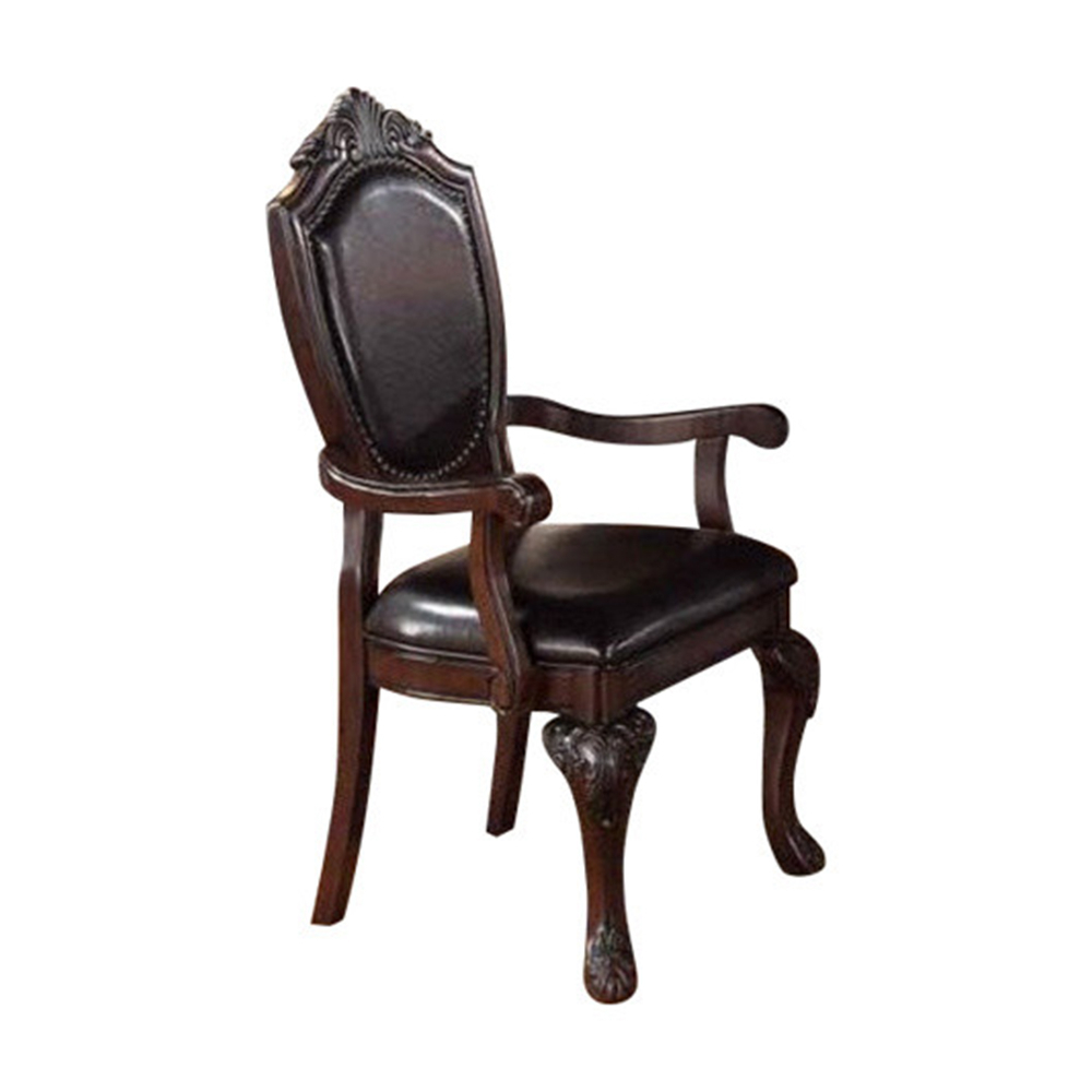 Traditional Rubber Wood Royal Arm Chair Set Of 2 Brown- Saltoro Sherpi