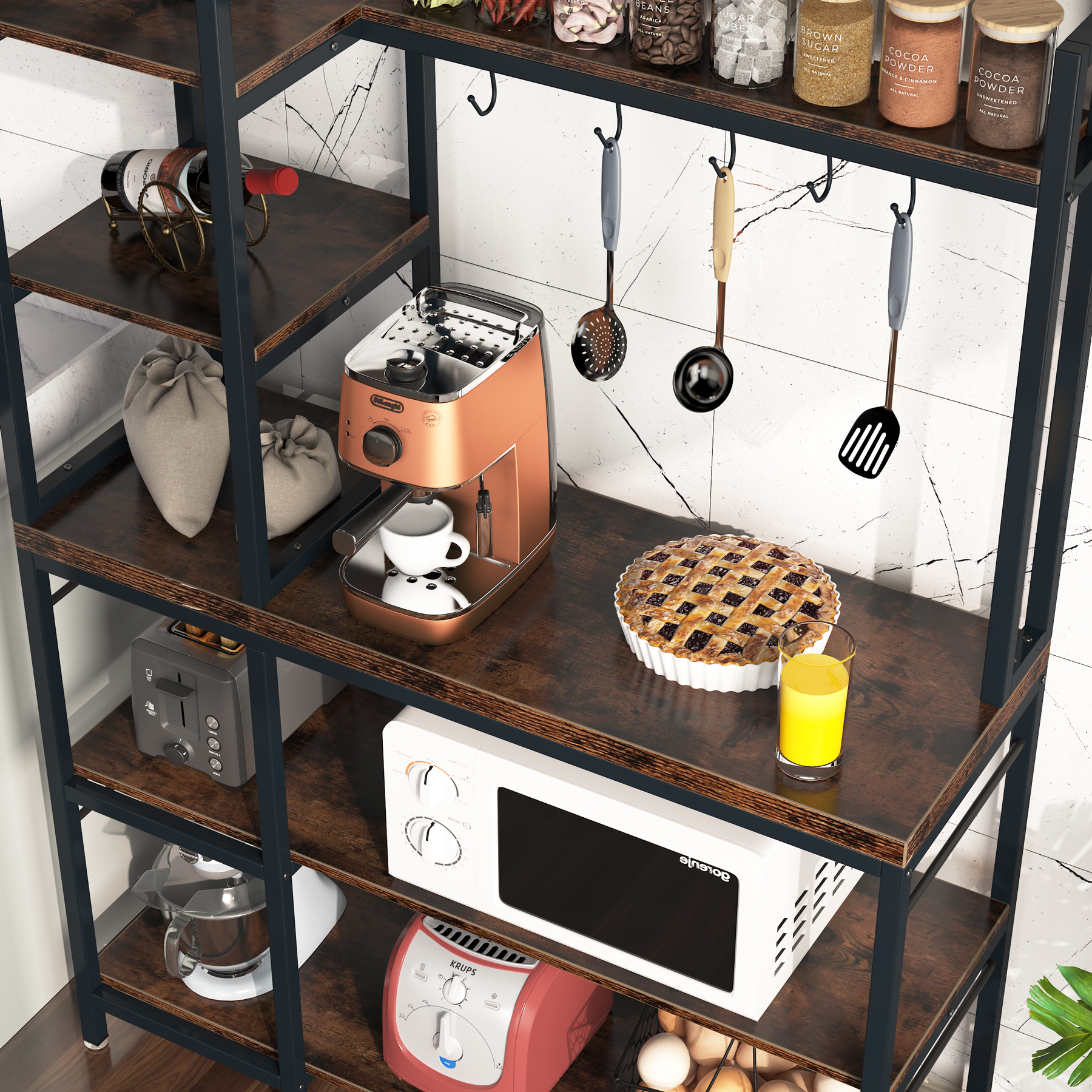 Tribesigns Bakers Rack With Storage Hutch For Kitchen, 43 Inch Microwave Oven Stand, 5-Tier Kitchen Utility Storage Shelf, Kitchen - Vintage