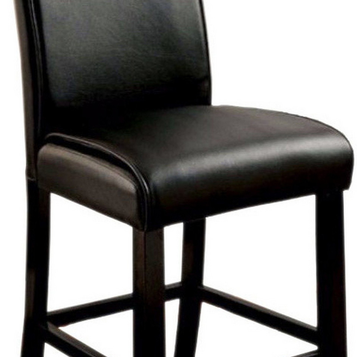 Leatherette Counter Height Chair With Wooden Legs, Set Of 2, Black- Saltoro Sherpi