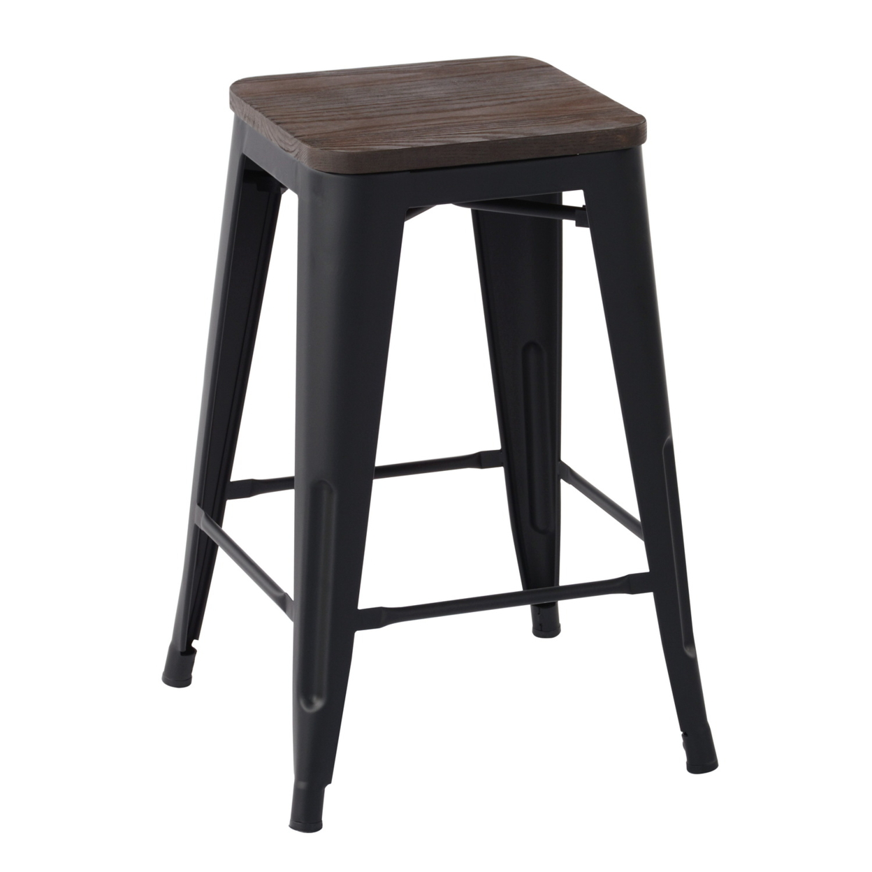 24 Inch Backless BLACK Wood+Metal Counter Stools set of 2