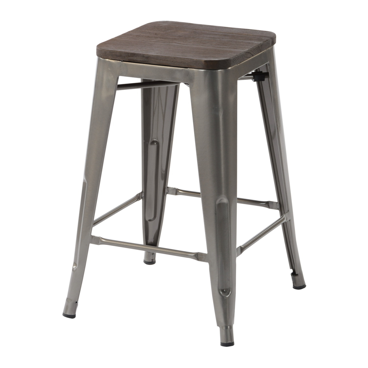 24 Inch Backless SILVER Wood+Metal Counter Stools set of 2