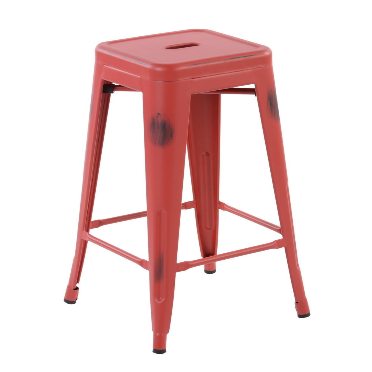 24 Inch Backless VINTAGE RED Metal Counter Stools set of 4