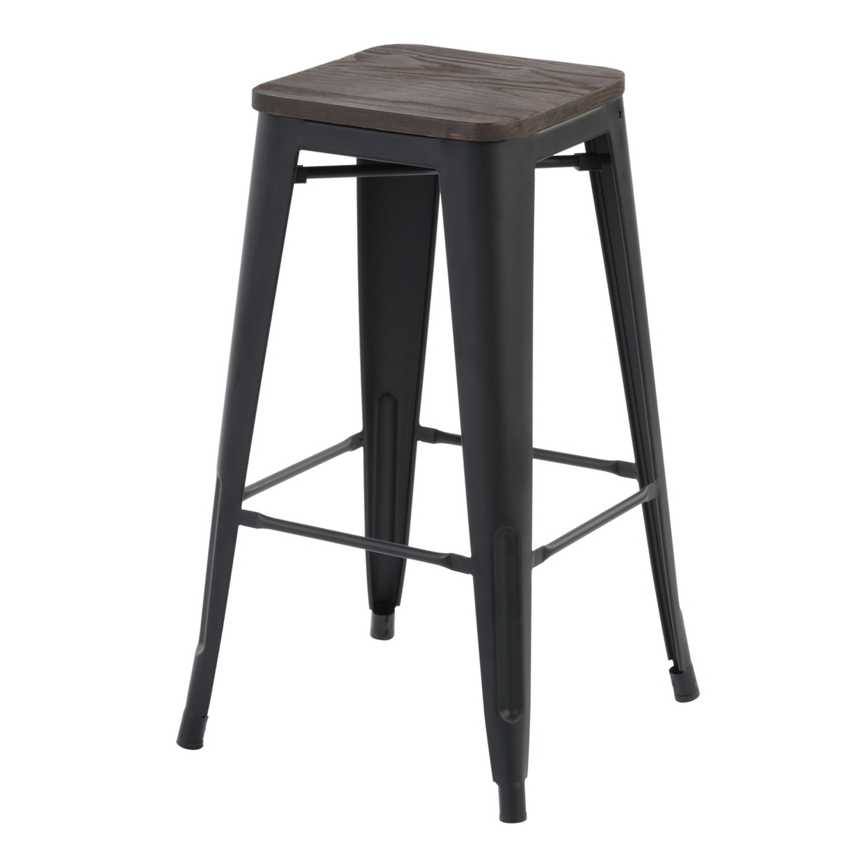 29 Inch Backless BLACK Wood+Metal Counter Stools set of 2
