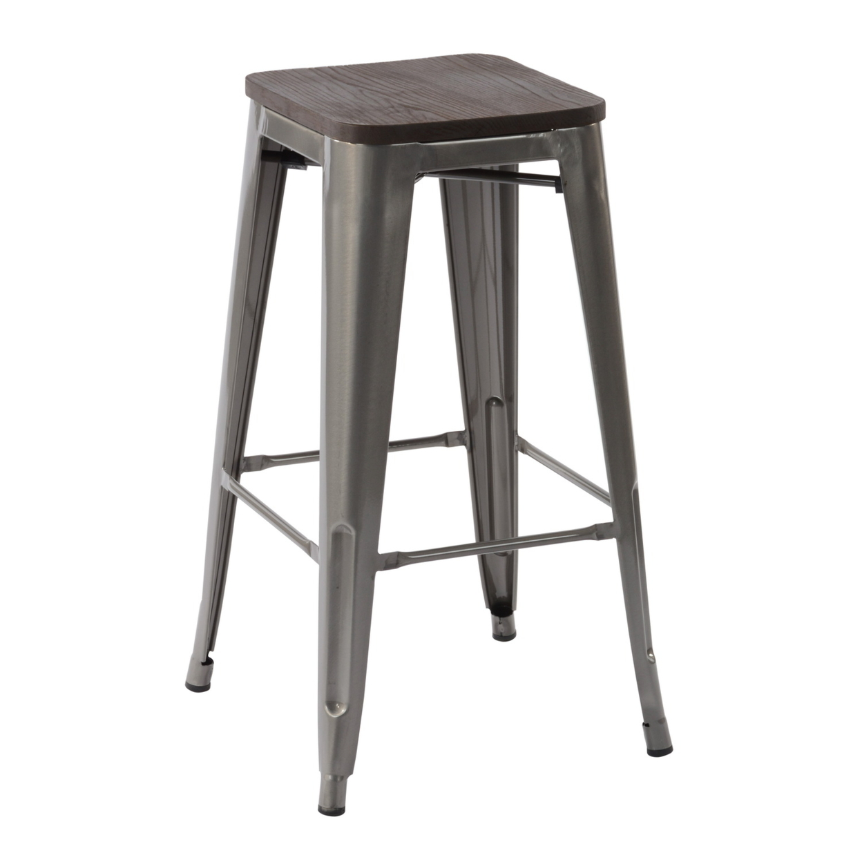 29 Inch Backless SILVER Wood+Metal Counter Stools set of 2