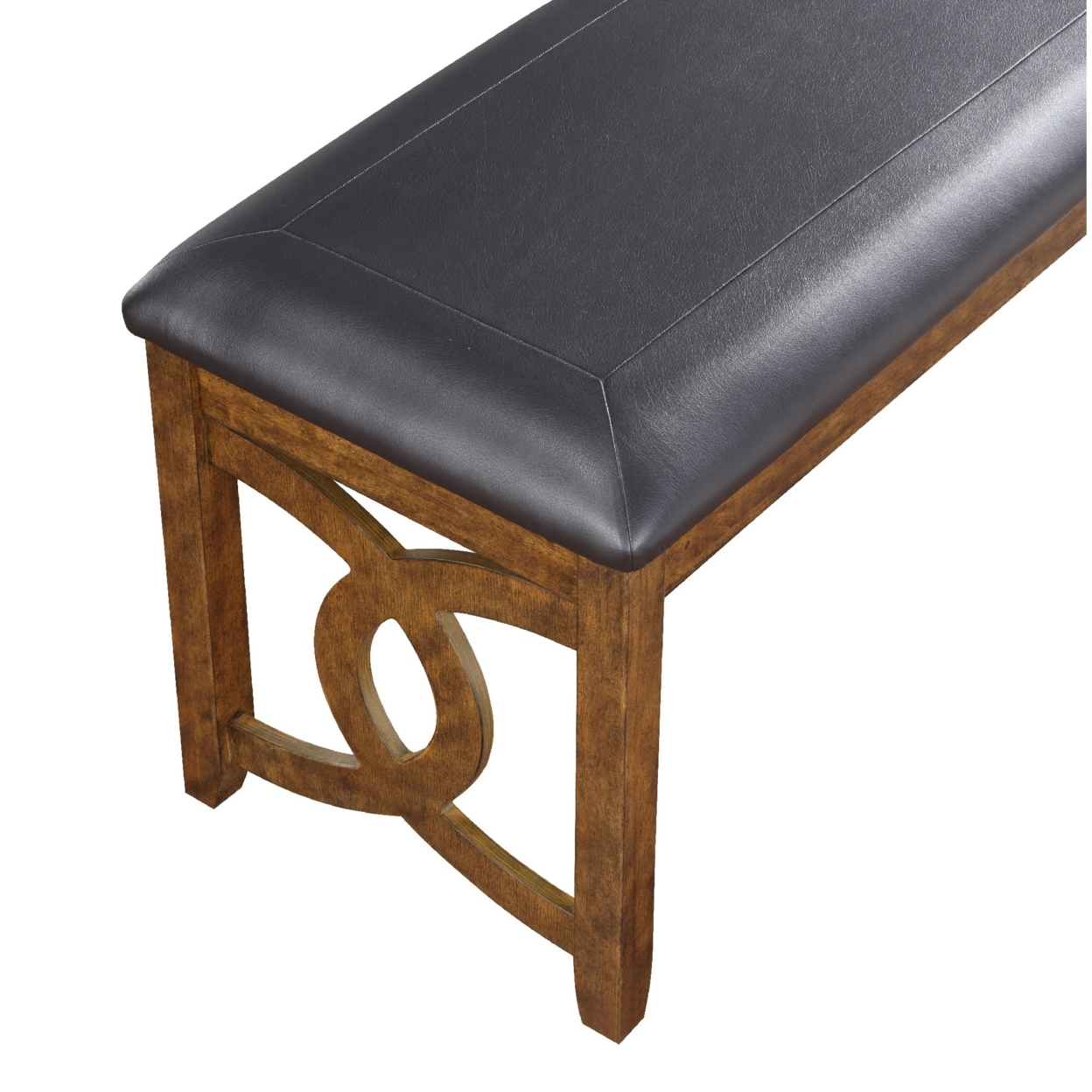 Gary 46 Inch Wood Bench With Leatherette Seat, Brown- Saltoro Sherpi