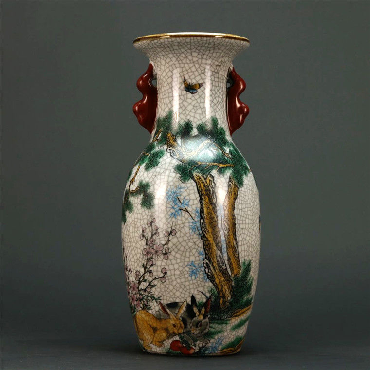 Porcelain Antique Rabbit And Flower Pattern Unique Chinese Vase Handmade Asian Culture Art GDHP008