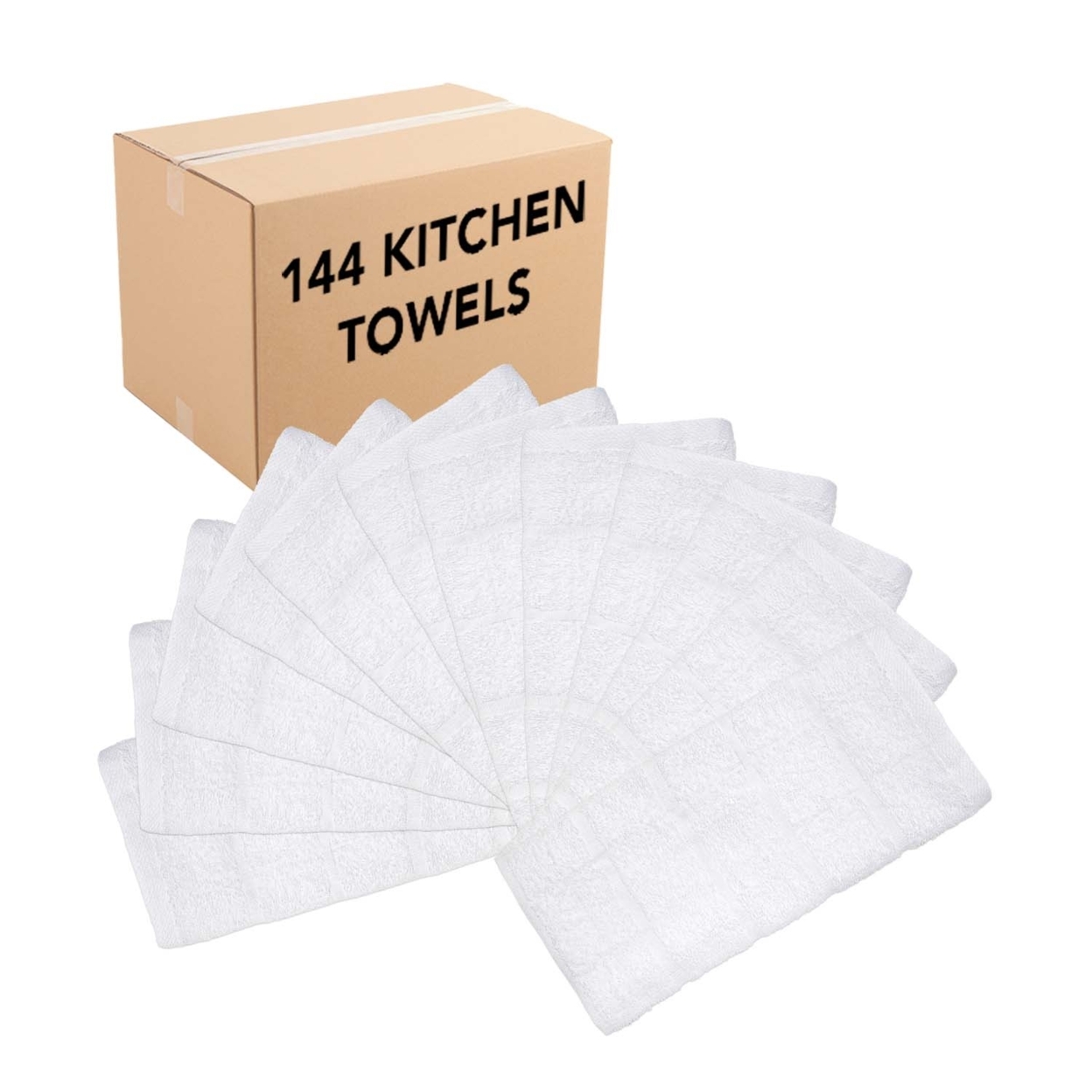 Windowpane Stripe Kitchen Towels 12-Pack, Cotton, 15 x 25 in., Six Stripe Colors, Buy a 12-Pack or Buy a Case of 144 - White, Case of 144