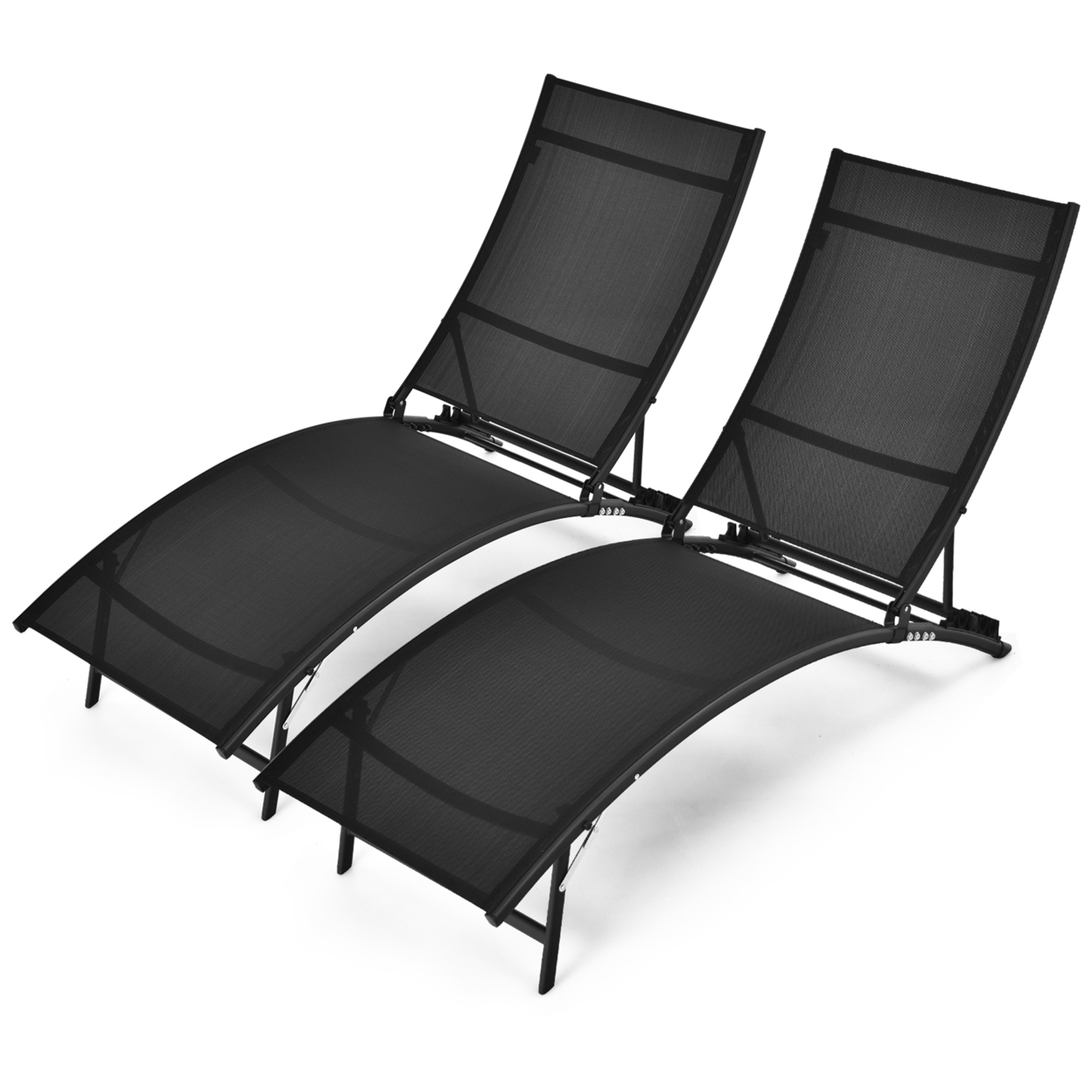 2PCS Outdoor Patio Foldable Chaise Lounge Set W/ 5-Position Adjustable Backrest