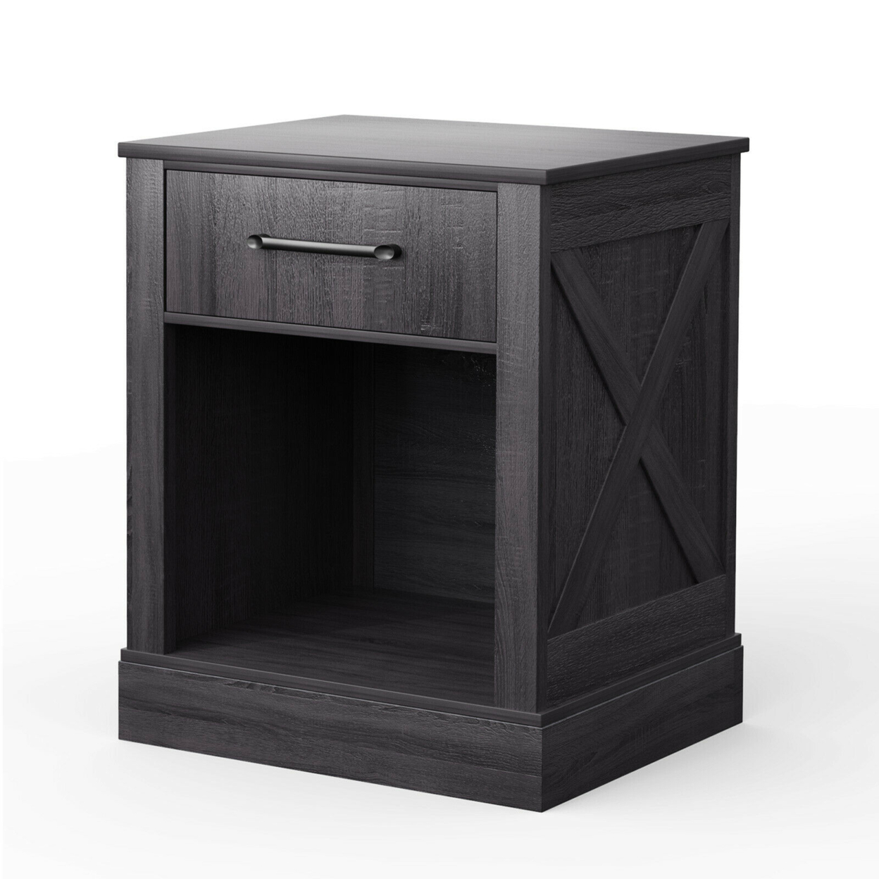 Nightstand With Drawer And Shelf Rustic Wooden Bedside Table Bedroom Brown / Natural / Black - Black