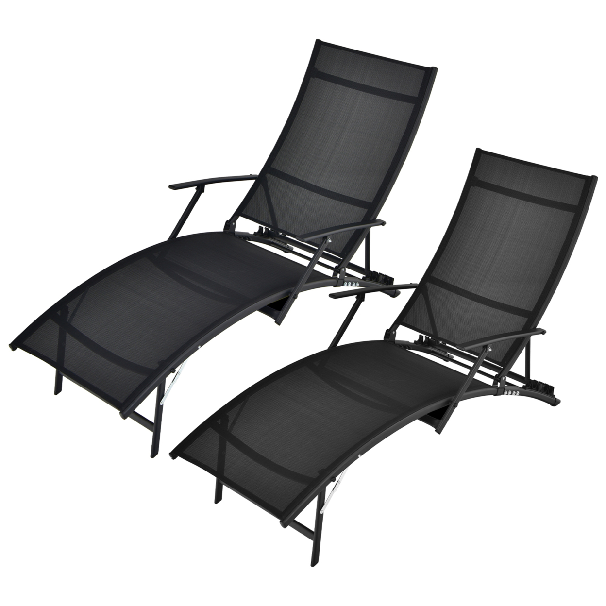 Set Of 2 Foldable Patio Chaise Lounge W/ 5-level Backrest Outdoor Recliner Chair