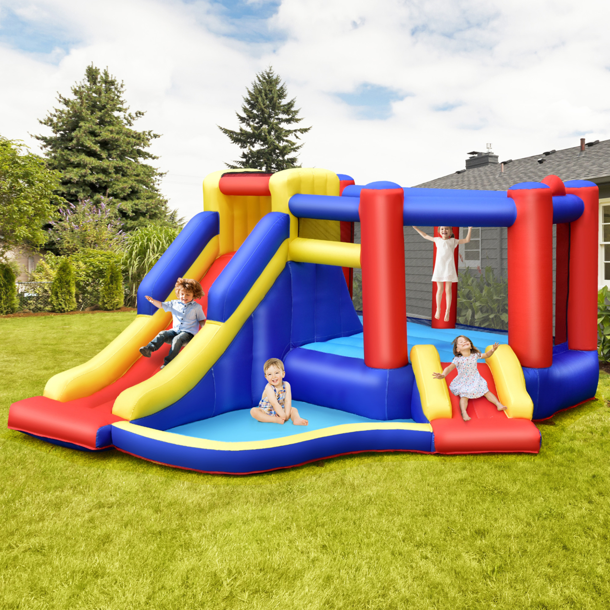 Inflatable Water Slide Bounce House Bouncing Castle W/ 480W Blower
